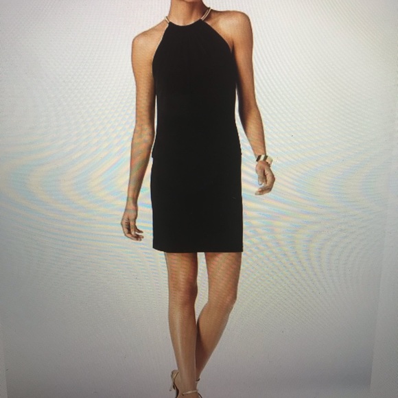 navy dress with gold